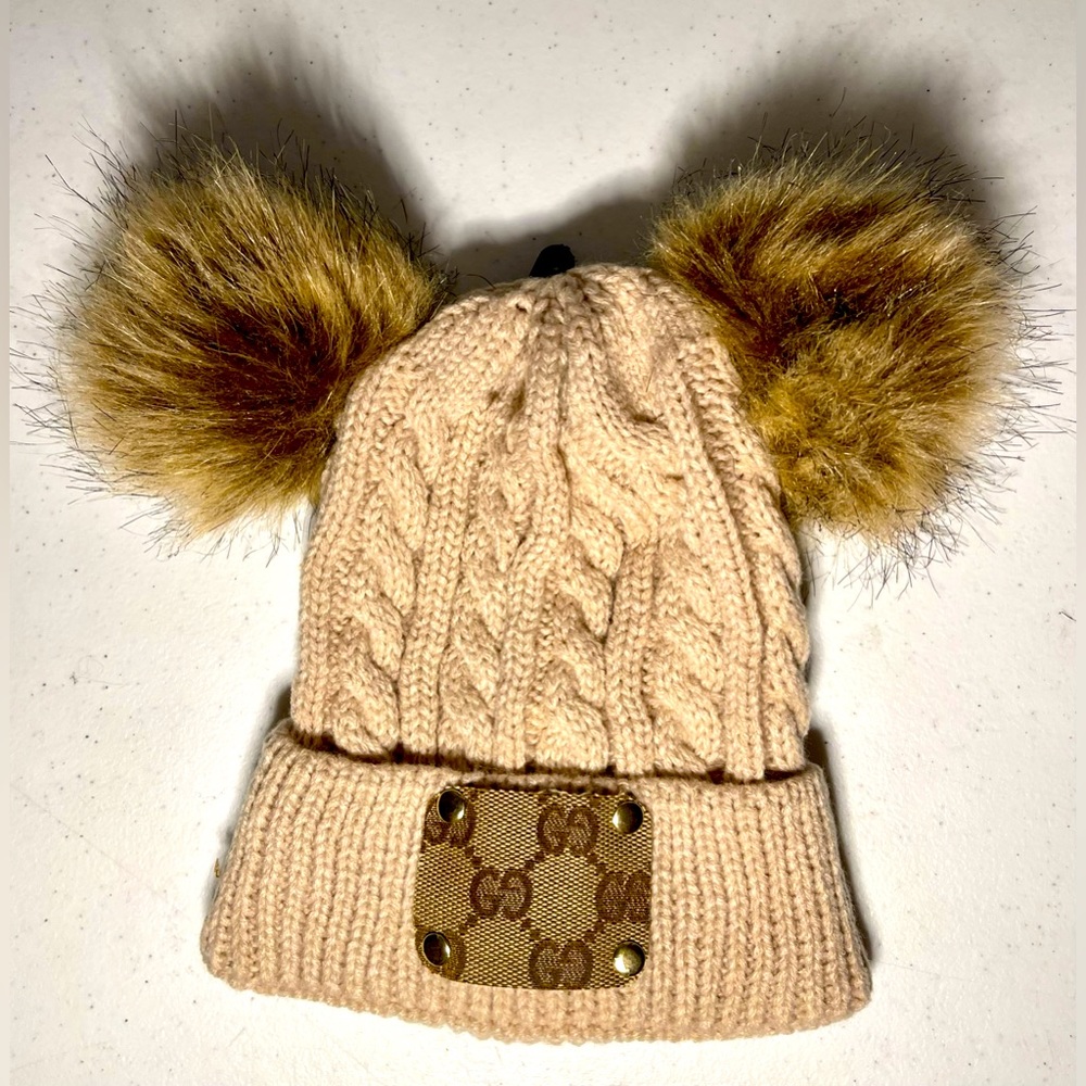 Double Pom Pom Upcycled Luxury Brand Beanie